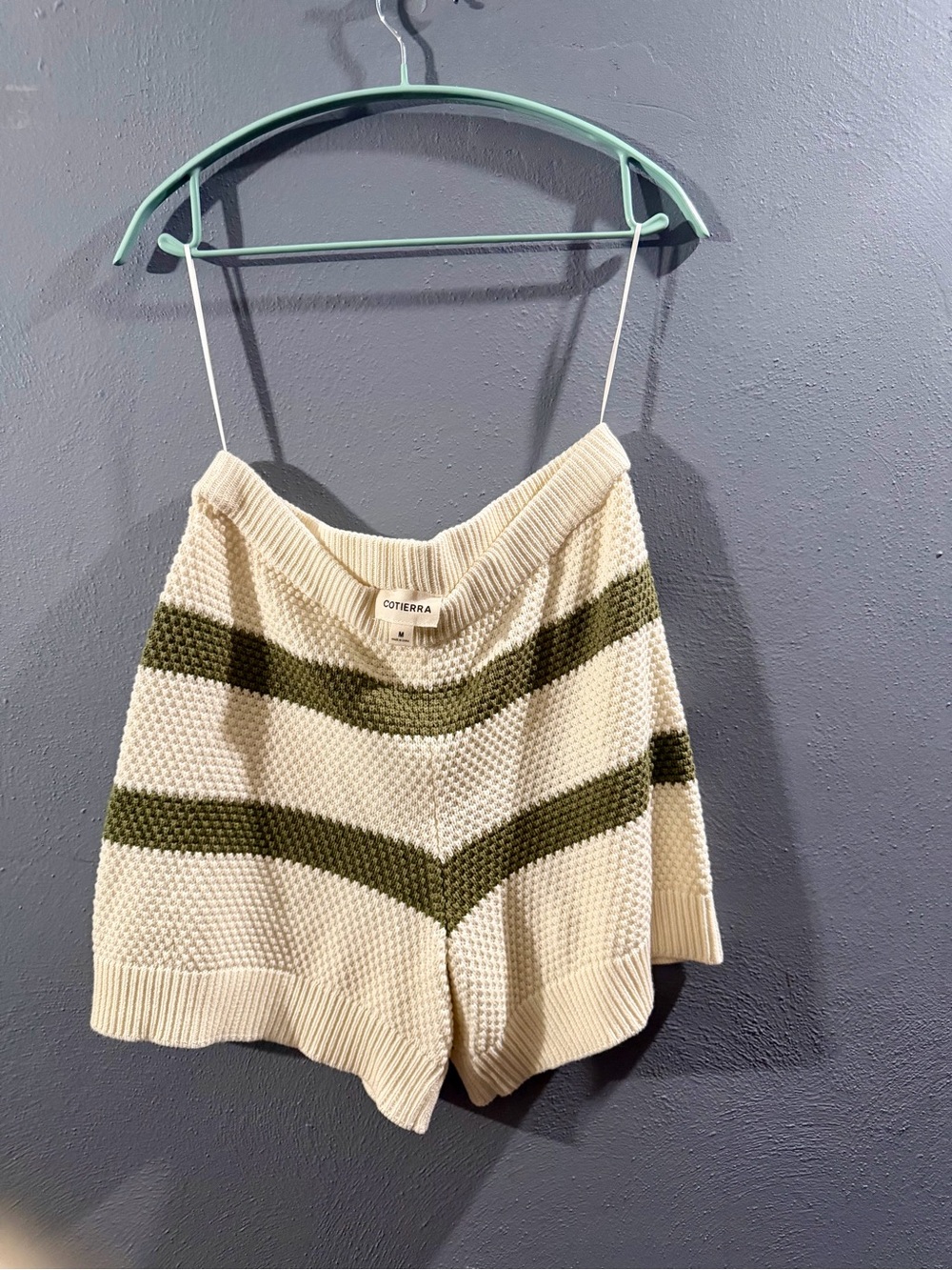 NWOT Cream Knit Athletic Shorts with Olive Stripe